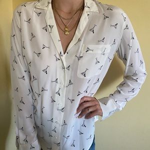 equipment martini print long sleeve silk blouse